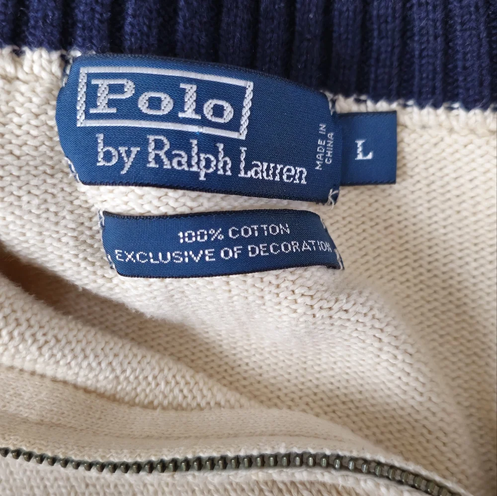 Polo Ralph Lauren Vintage Ribbed 1/4 Zip Sweater Large‎ Heavyweight Knit Flaws